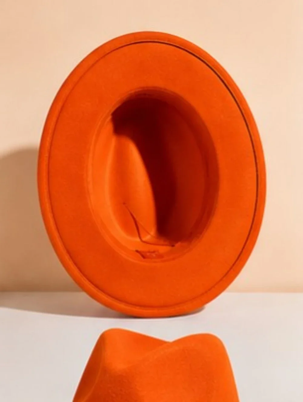 Wide-Brim Felt Fedora Hat in Vibrant Orange
